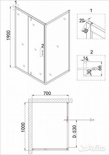 Душ. дверь Niagara 100x190 Черный ng-83-10ab