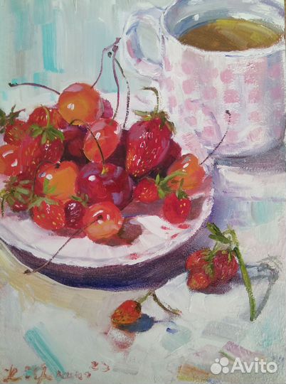 Картина ягоды натюрморт маслом в рамке