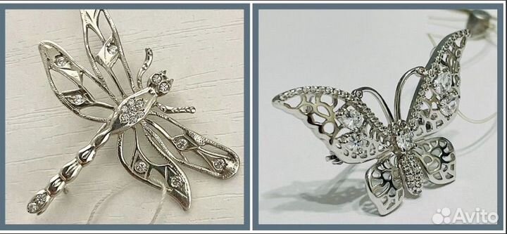 Брошь стрекоза бабочка серебро