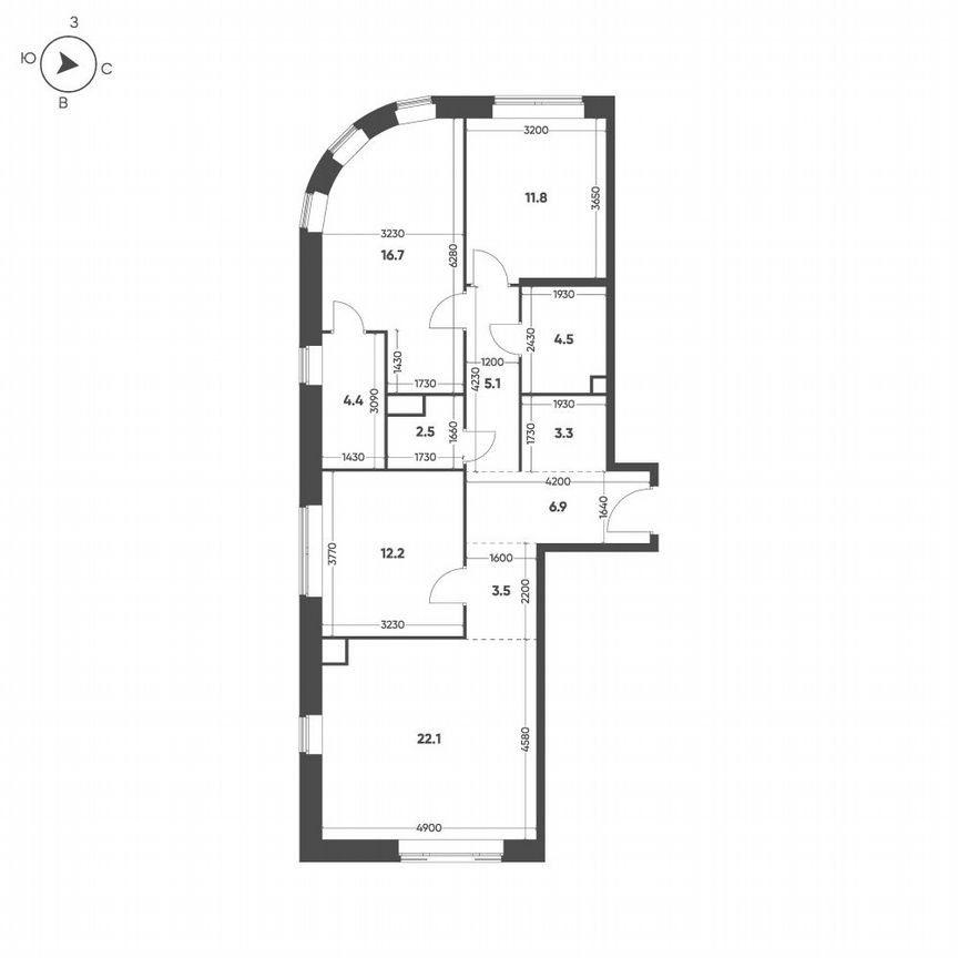 3-к. квартира, 93 м², 4/16 эт.