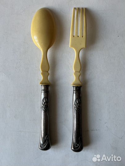 Набор столовый, вилка+ложка, кость, серебро 800