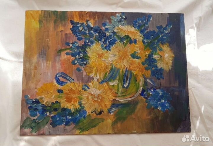 Картина акрилом одуванчики