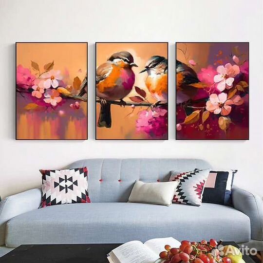 Модульная картина маслом Птички на ветке