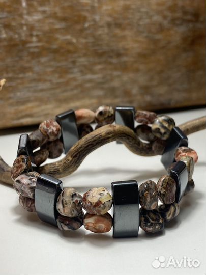 Браслет женский (яшма леопардовая,гематит)