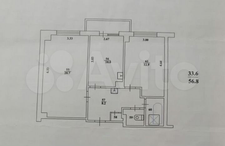 Комната 12,9 м² в 2-к., 1/5 эт.