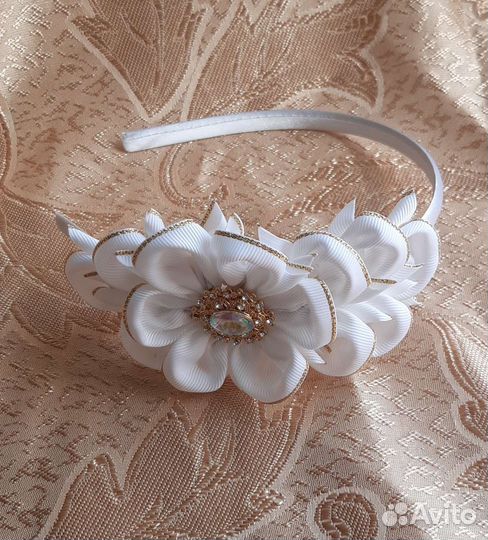 Бант белый Ободок для волос