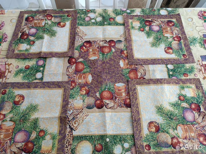 Скатерть с салфетками гобелен новогодняя