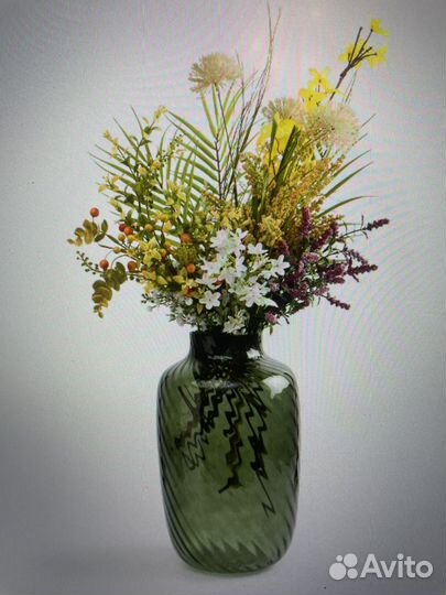 Ваза доя цветов Kuchenland 34 см стекло зеленая