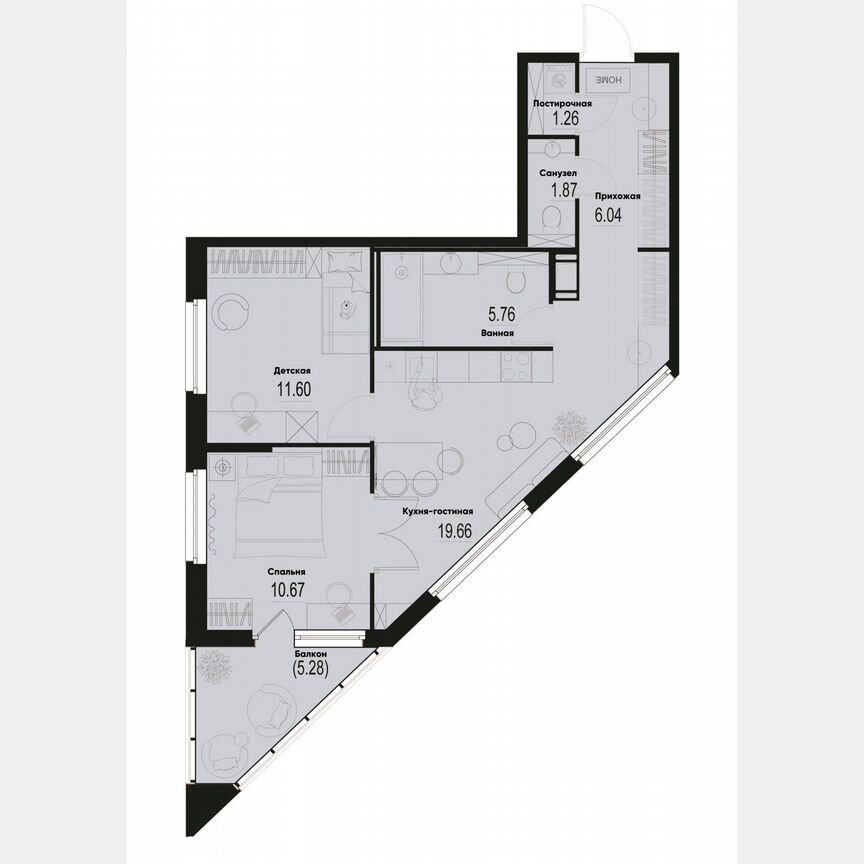2-к. квартира, 58,4 м², 3/12 эт.