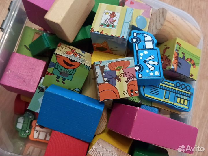 Кубики деревянные пазл Три кота машинки