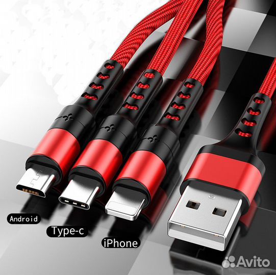 USB кабель 3в1 (Type-C, Lightning, Micro-USB) (2A)