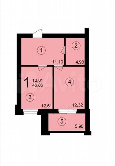 1-к. квартира, 46,8 м², 3/5 эт.
