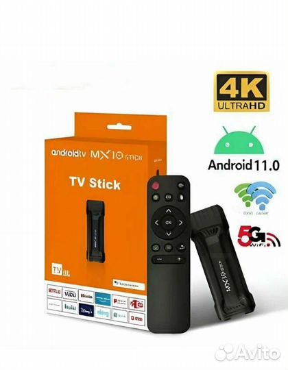 Смарт тв приставка MX10 stick Android TV Stick 4K