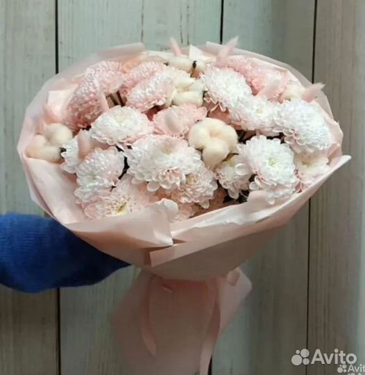 Букет #39 Хризантемы с хлопком