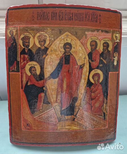 Старинная икона 26х31 Воскресение Христово 19в под