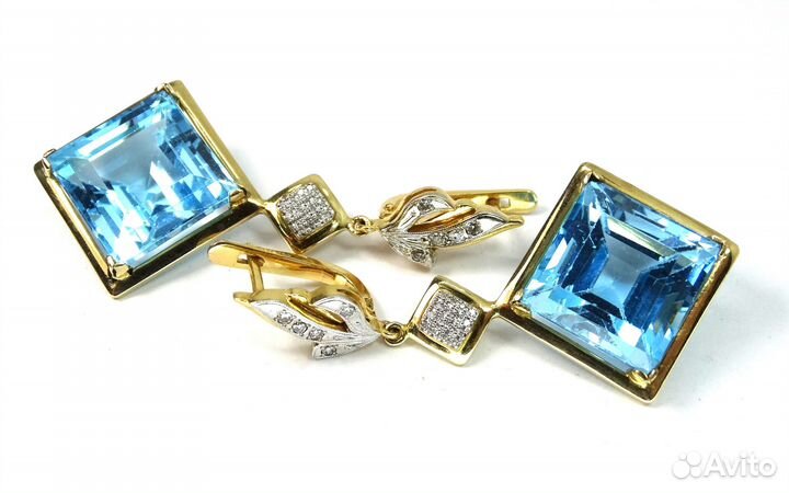 Крупные золотые серьги с топазами и бриллиантами