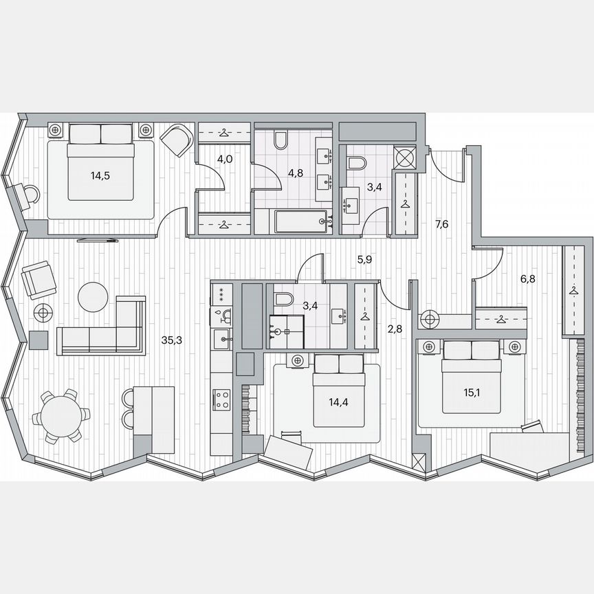 3-к. квартира, 117,7 м², 9/26 эт.