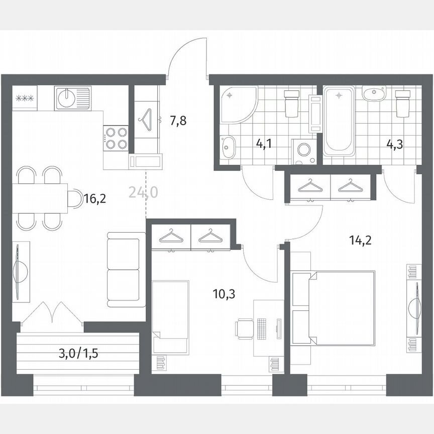 2-к. квартира, 58,4 м², 7/12 эт.