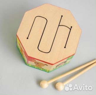 Ксилофон- барабан деревянный 14*14*8см