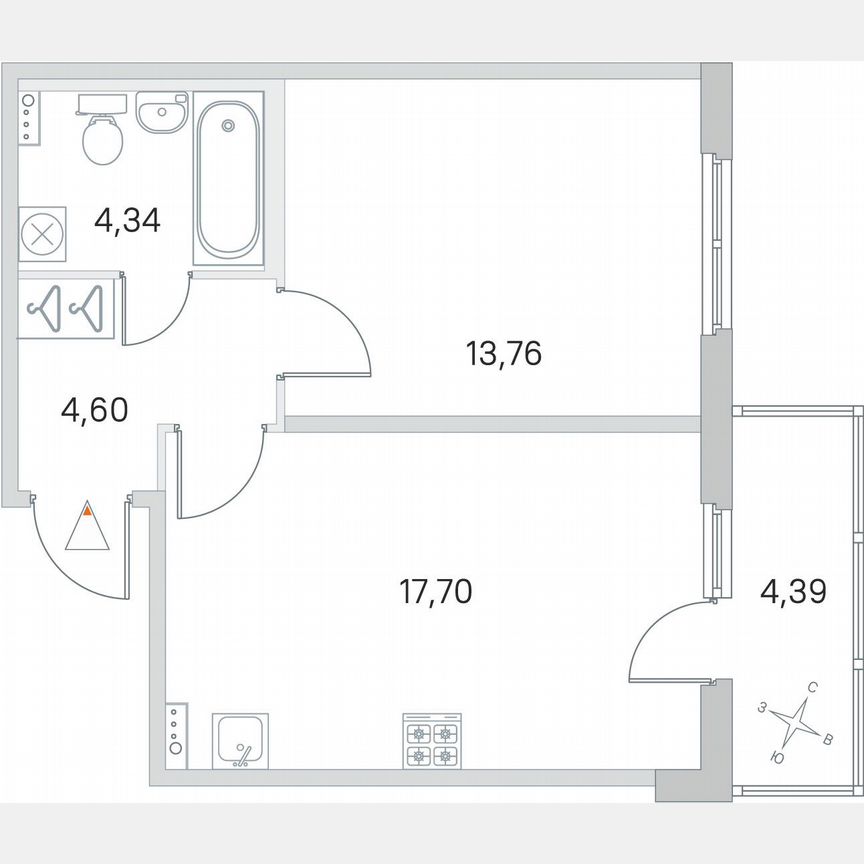 1-к. квартира, 41,7 м², 1/4 эт.