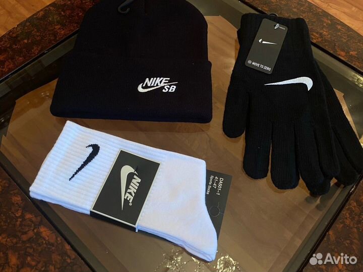Зимний комплект 3в1 Шапка и перчатки Nike