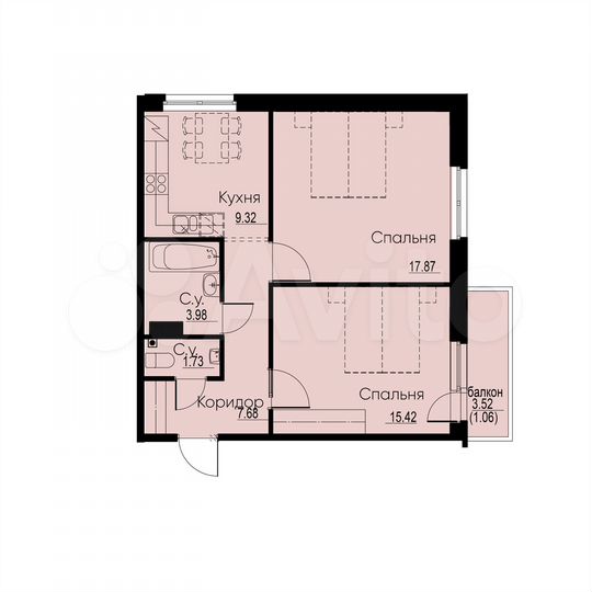 2-к. квартира, 57,1 м², 3/12 эт.