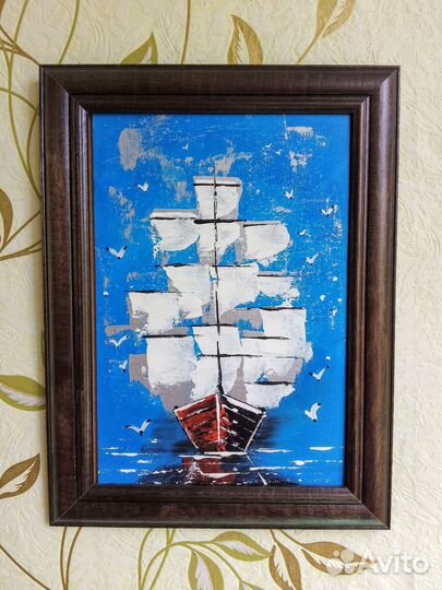 Картина парусник корабль на холсте 20*30
