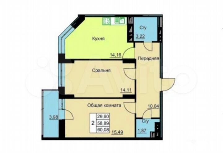 2-к. квартира, 60,8 м², 21/22 эт.