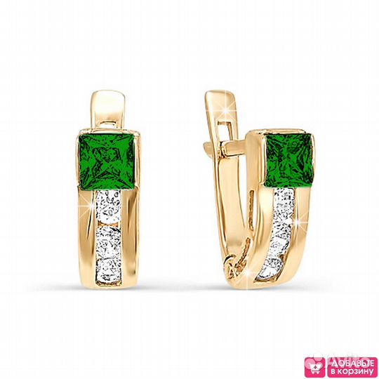 Золотые серьги, вставка фианиты, английский замок, вес 1,27г