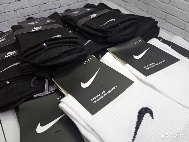 Белые чёрные носки Nike хлопок