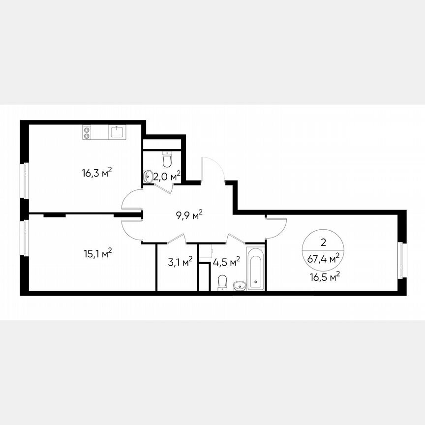 2-к. квартира, 67,4 м², 11/17 эт.