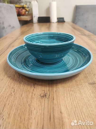 Керамическая посуда ручной работы покрытие Бирюзу