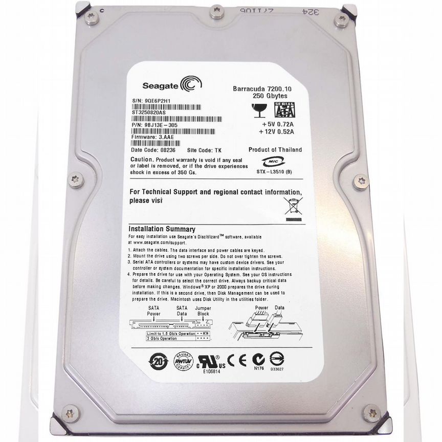 [ST3250820AS] Жесткий Диск Seagate 250gb Sata2 3,5" St3250820as