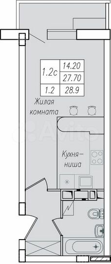 1-к. квартира, 28,9 м², 4/10 эт.