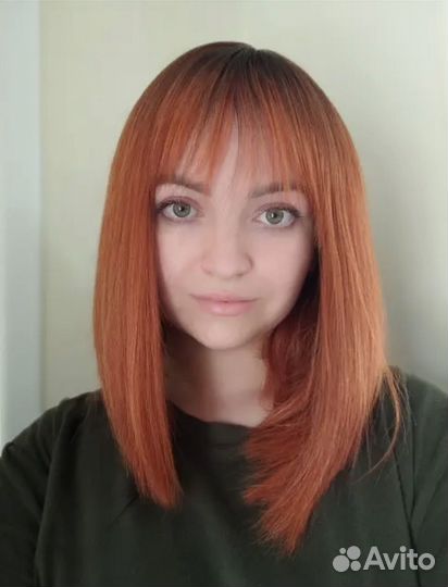Парик каре рыжий до плеч с челкой