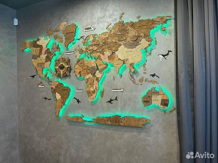 Карта мира с подсветкой на стену