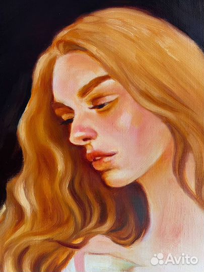 Картина маслом девушка письмо чувства ночь луна