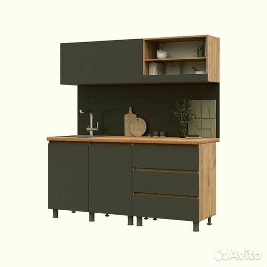 Кухня серая Хелен 1,7м графит Цена за всю кухню