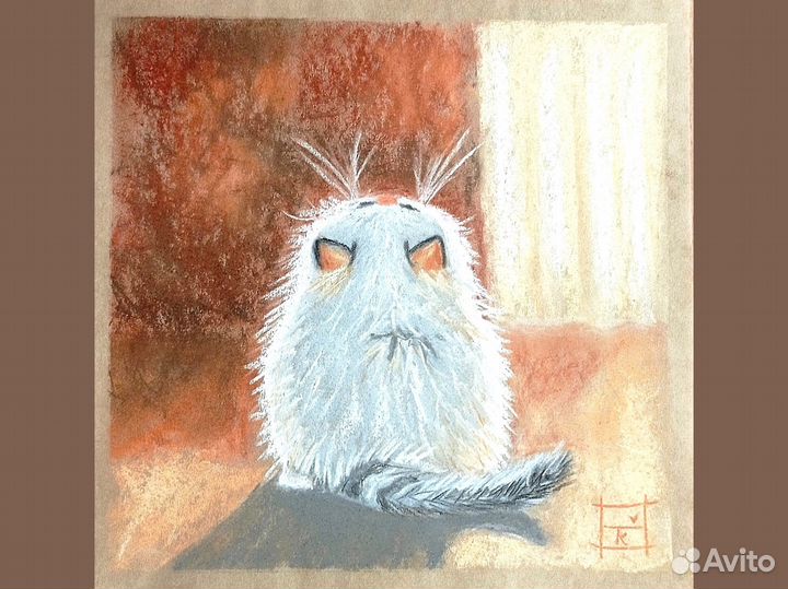 Котенок, картина 21х21, пастель