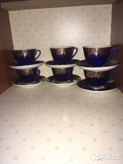 Чашки с блюдцами лфз кобальт