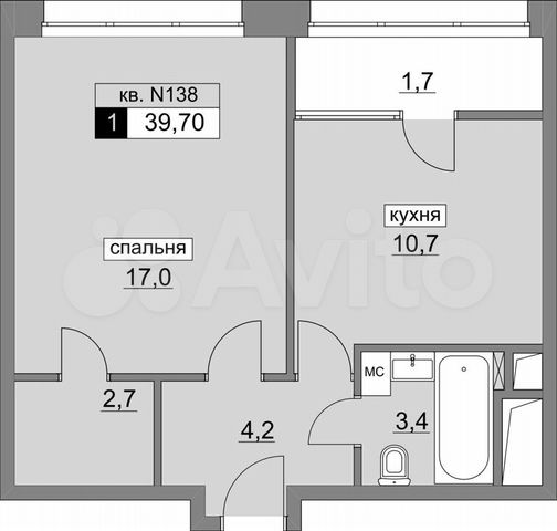 1-к. квартира, 40,5 м², 15/17 эт. на продажу в Москве | Купить квартиру ...