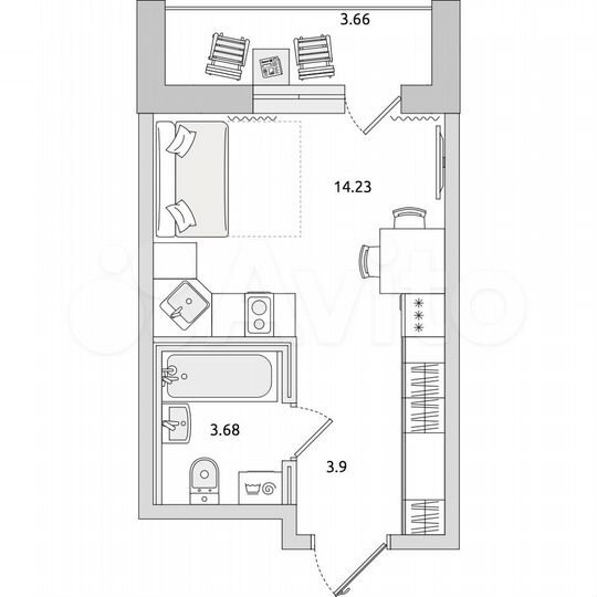 Квартира-студия, 25,5 м², 8/21 эт.