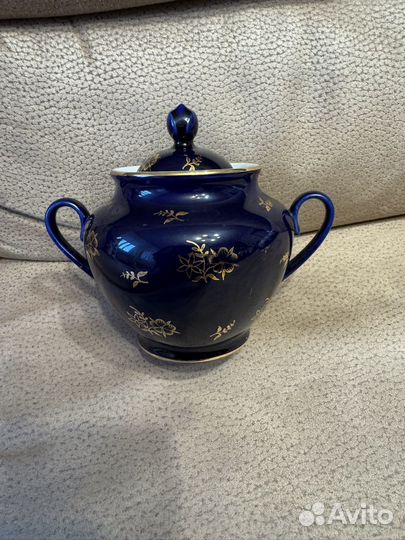 Сахарница лфз кобальт золотые цветы