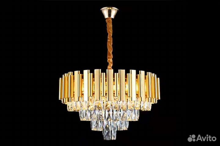 Люстра хрустальная на цепочке, золотая