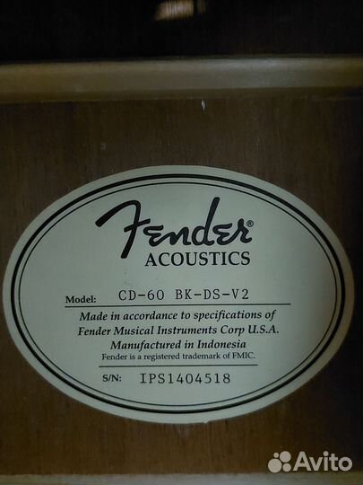 Гитара Fender acoustic CD-60 BK-DS-V2
