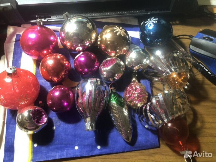 Новогодние игрушки набор из 15 шт.ссср. Стекло