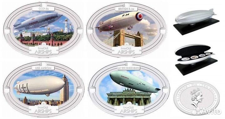 Монеты Дирижабли, Фиджи, 2009г., серебро