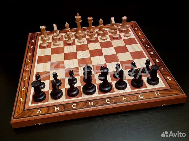Шахматы, шашки, нарды, 50 см (бук + шпон махагон)