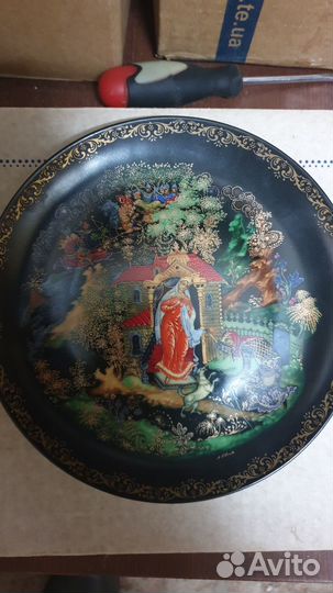 Тарелка Палех по мотивам сказок Пушкина