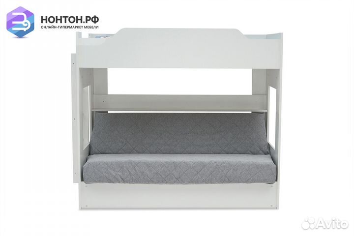 Двухъярусная кровать с диван-кроватью серый / белы